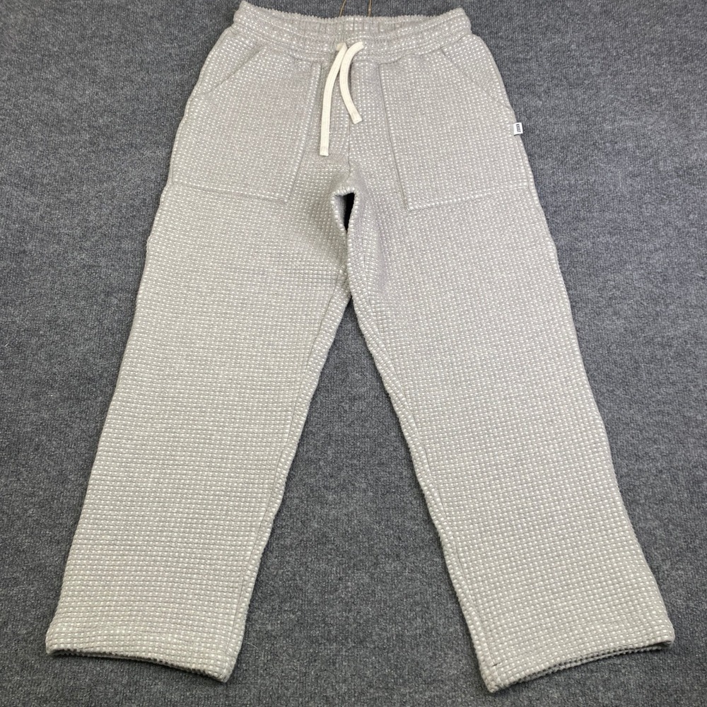 KROST Grey Waffle Knit Wide Leg Lounge Pants Mens Size Medium Drawstring Pockets